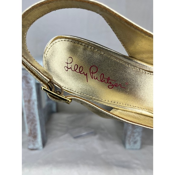 Lilly Pulitzer Gold Gigi Slingback Wedge Heels Espadrille Women Size 7.5 - Picture 5 of 9